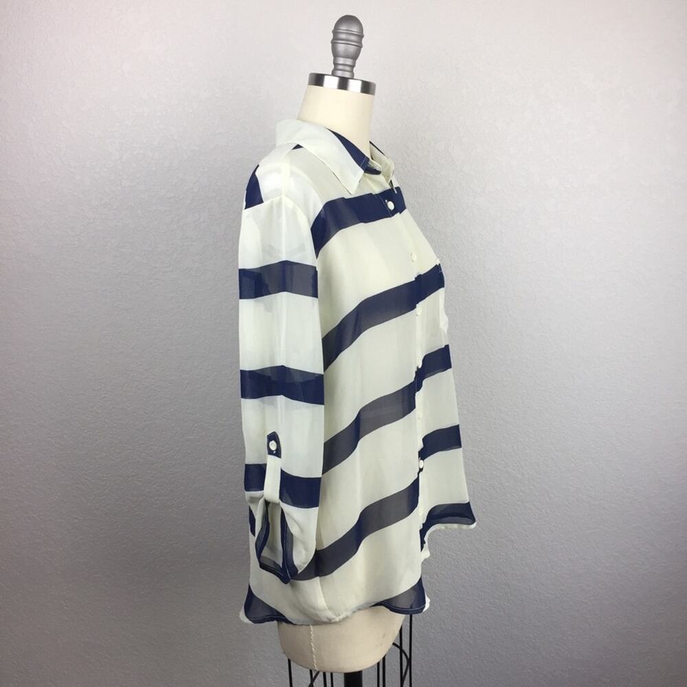 •Timing• Striped Sheer Button Down - Picture 3 of 5